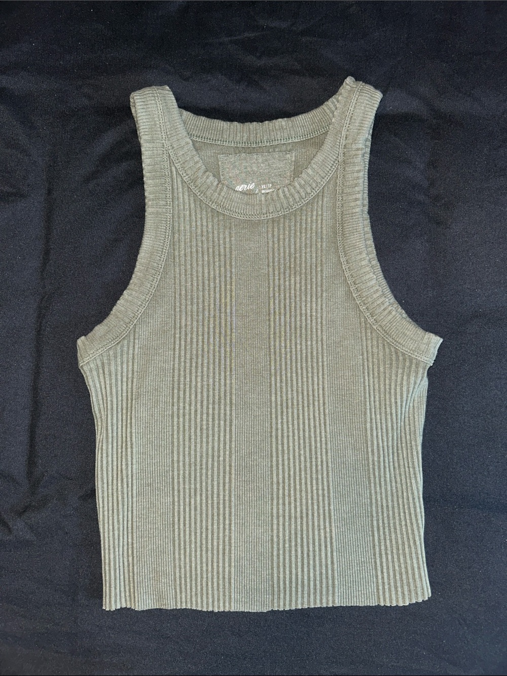Aerie Cropped Ribbed Tank Top - Olive Green Women’s XS